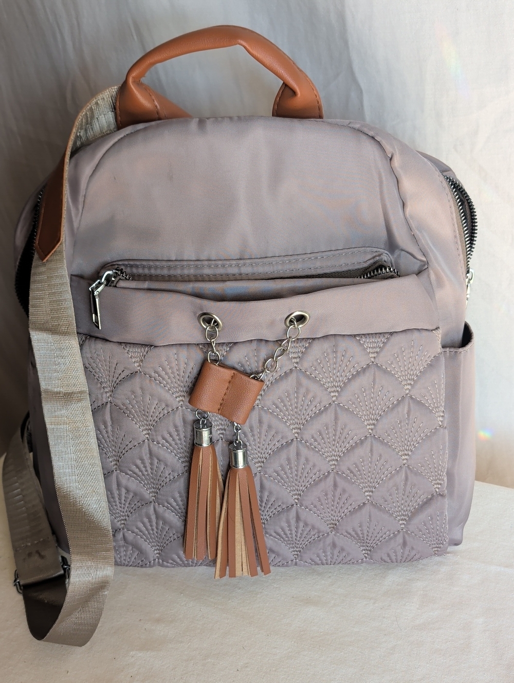 Neutral Taupe Quilted Women’s Backpack  Vacation Weekend Resort Wear
